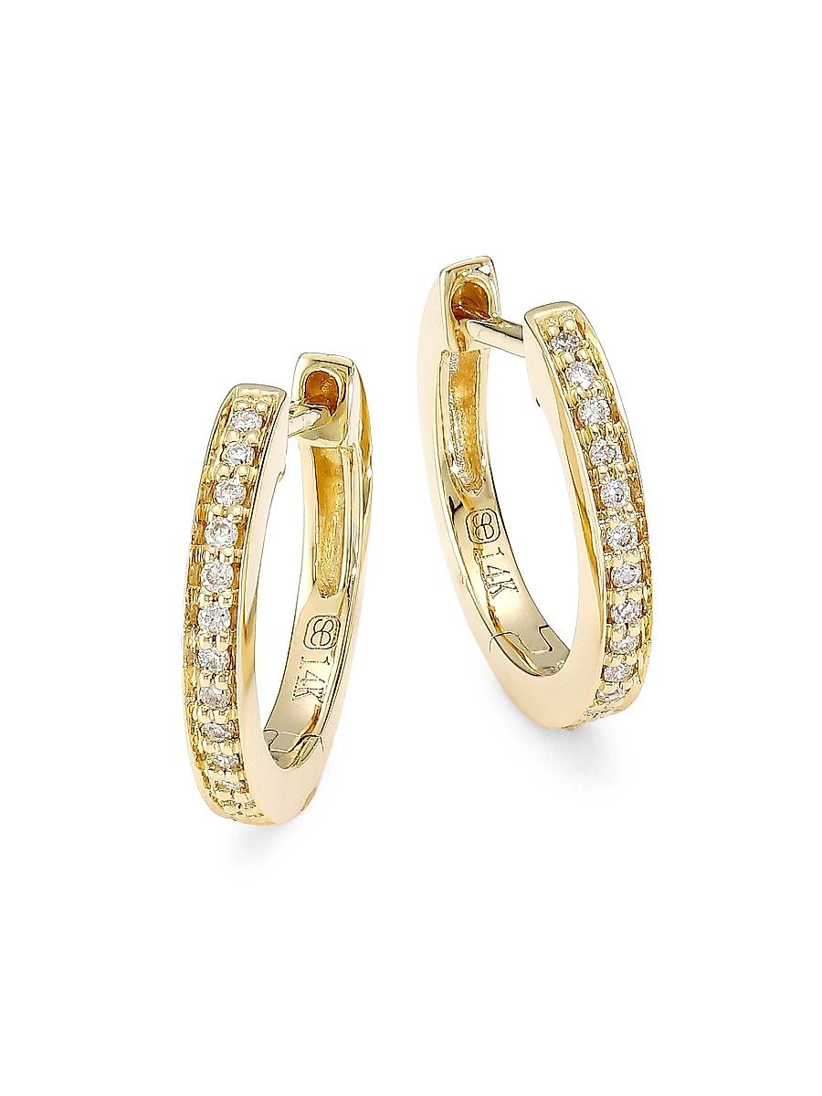 Women's 14K Yellow Gold & Diamond Huggie Hoop Earrings