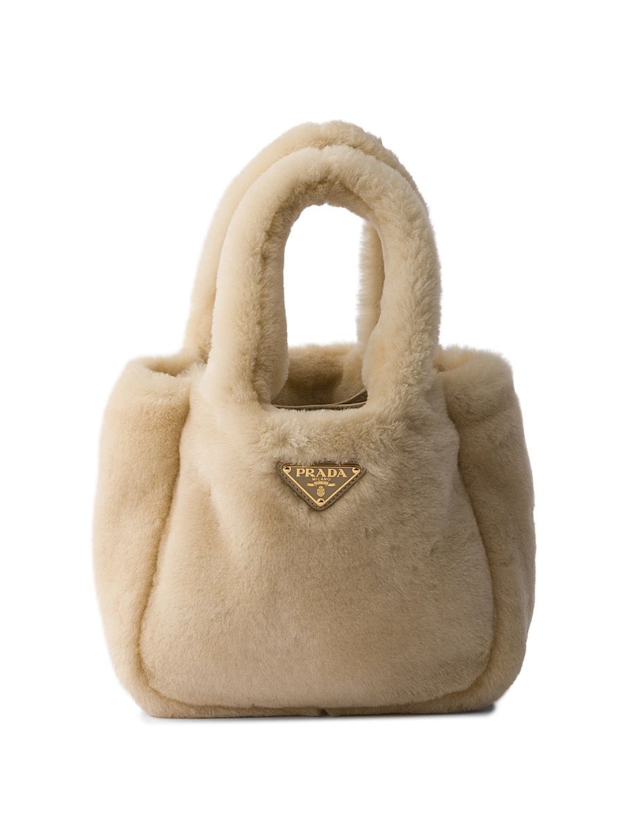 Women's Shearling Mini Top Handle Bag - Beige Khaki