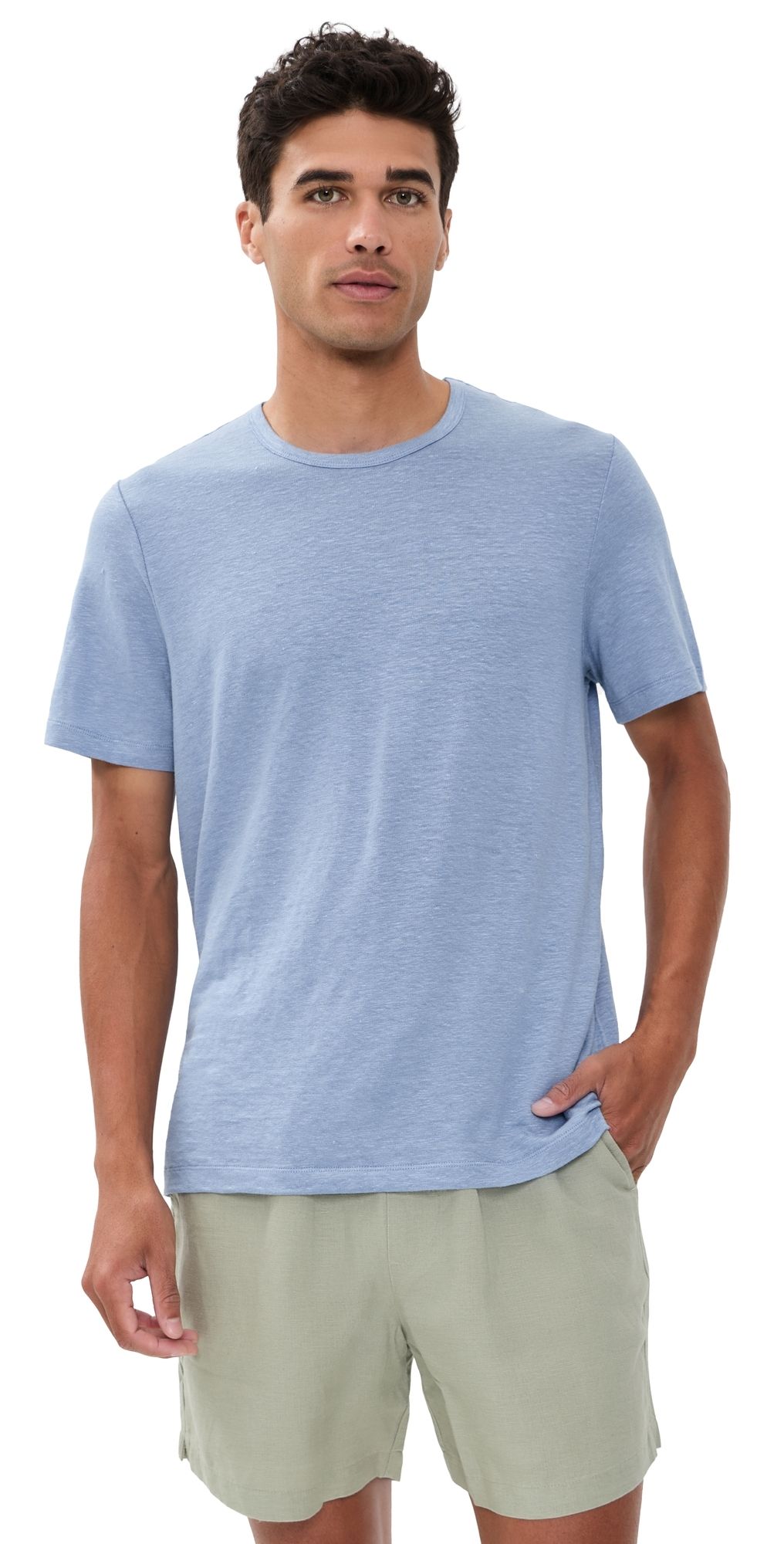 Onia Stretch Linen Crew Neck Tee Soft Blue XL