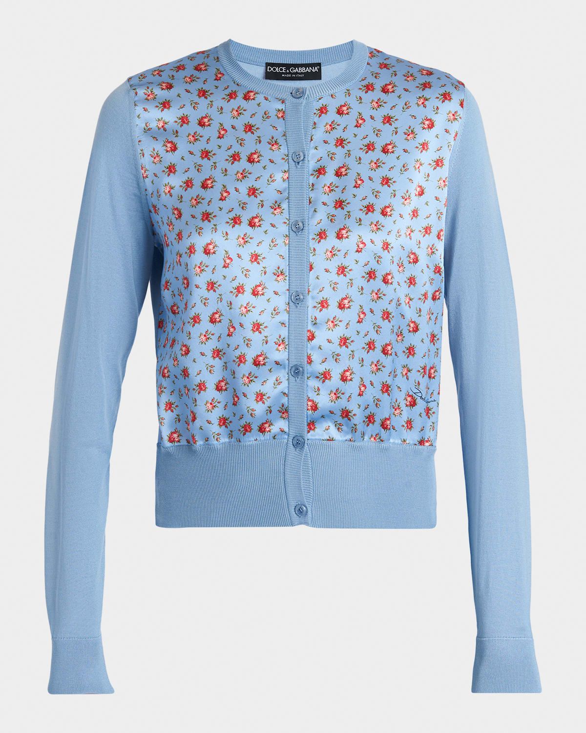 Rose Bouquets-Print Silk Satin Cardigan