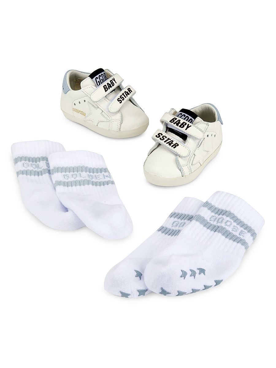 Baby Girl's Star Laminated Heel Sneakers - White Baby Blue - Size 2 (Baby)