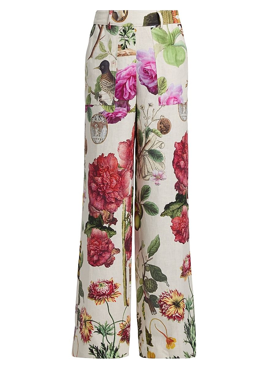 Women's Hollyhock Floral Linen Sailor Pants - Cream Multi - Size XS