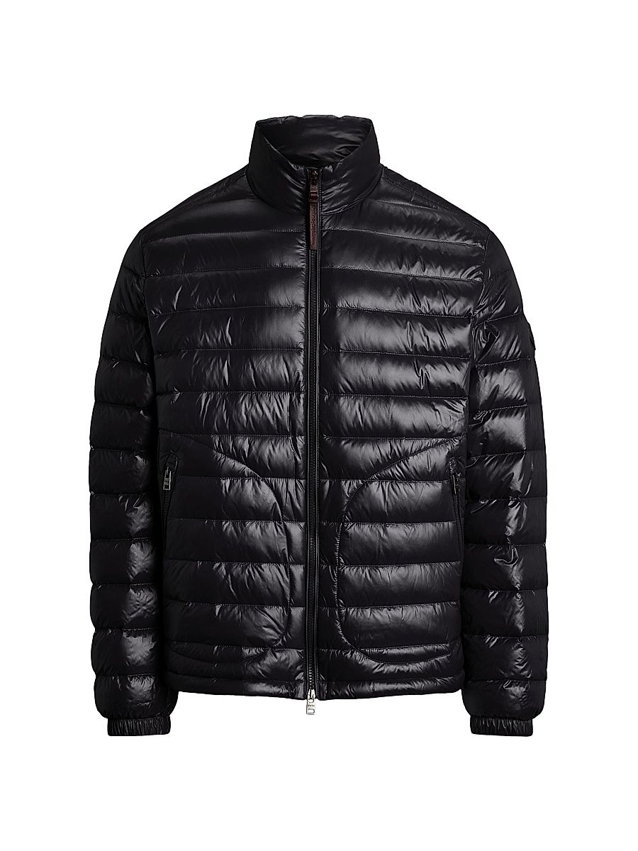 Men's Glossy Quilted Down Zip-Up Jacket - Polo Black Glossy - Size XXL