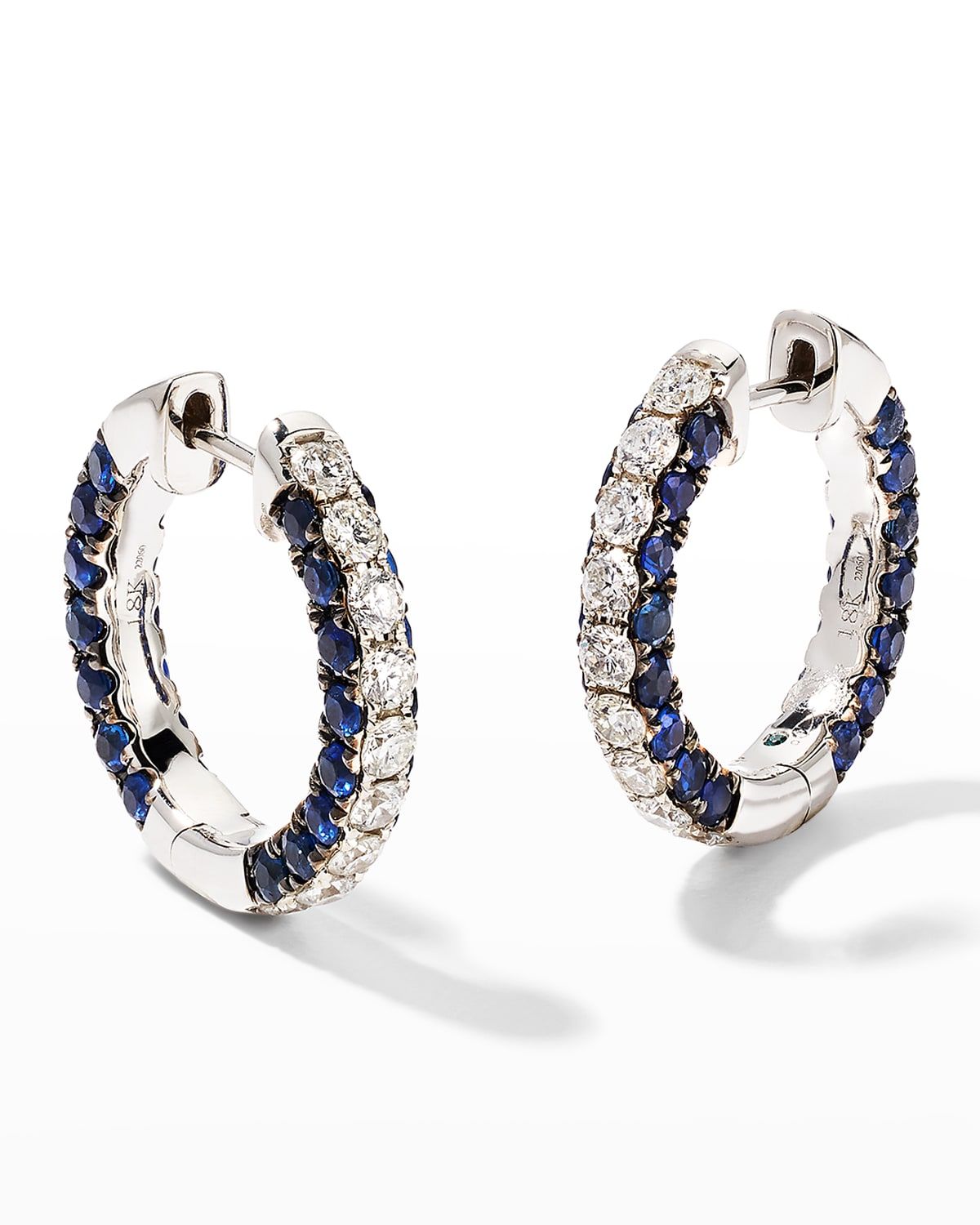 Sapphire and Diamond 3-Sided Hoop Earrings