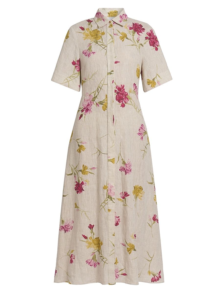 Women's Floral Short-Sleeve Shirtdress - Dancing Carnation Multi - Size 12