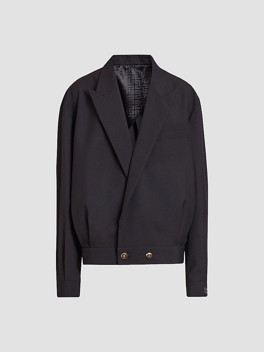 Balmain Men's Wool Blouson Doubled-Breasted Jacket - Noir - Size 44