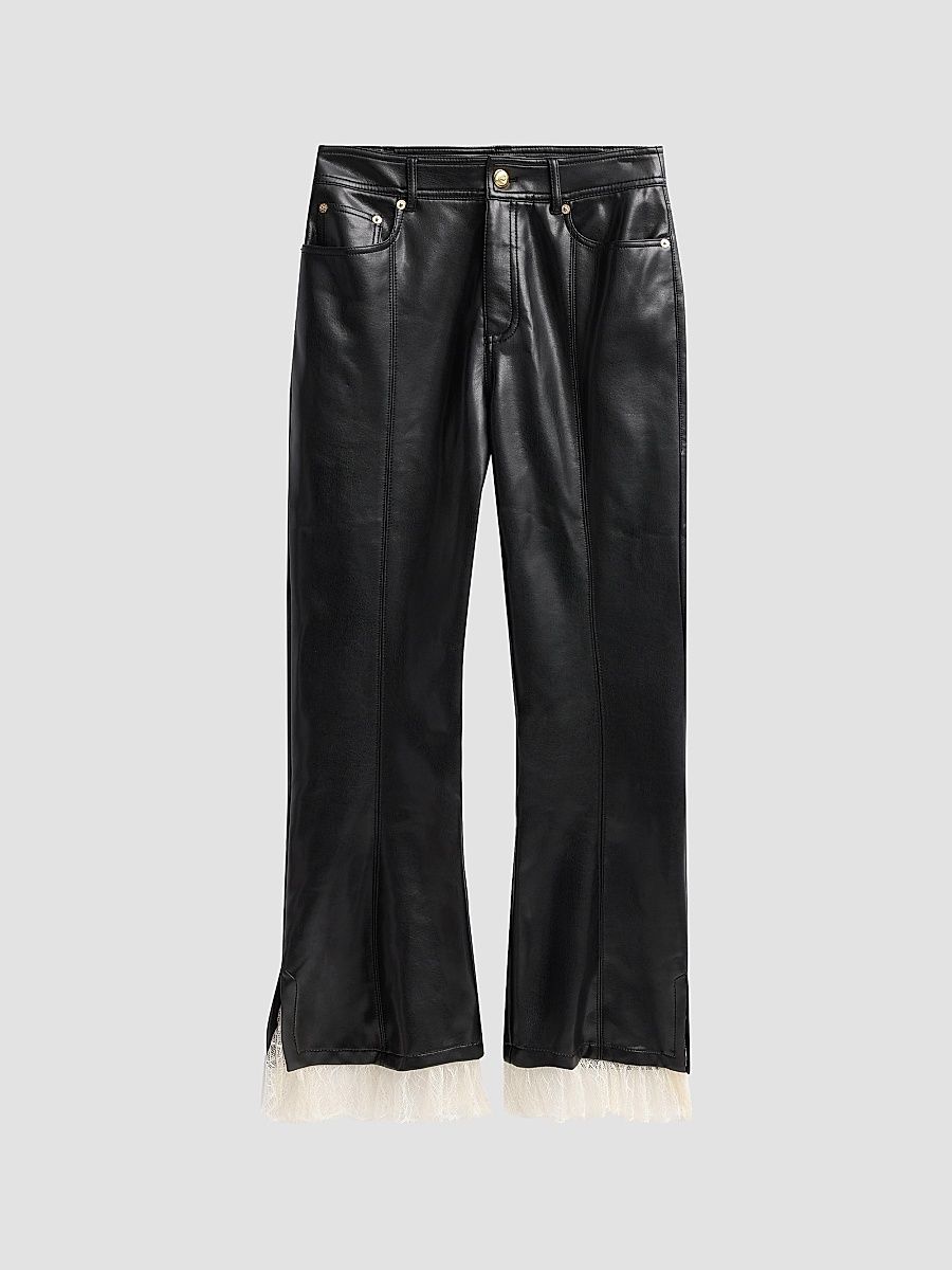 Women's Roxie Maisie Lace-Cuff Faux Leather Pants - Black Ivory - Size 0