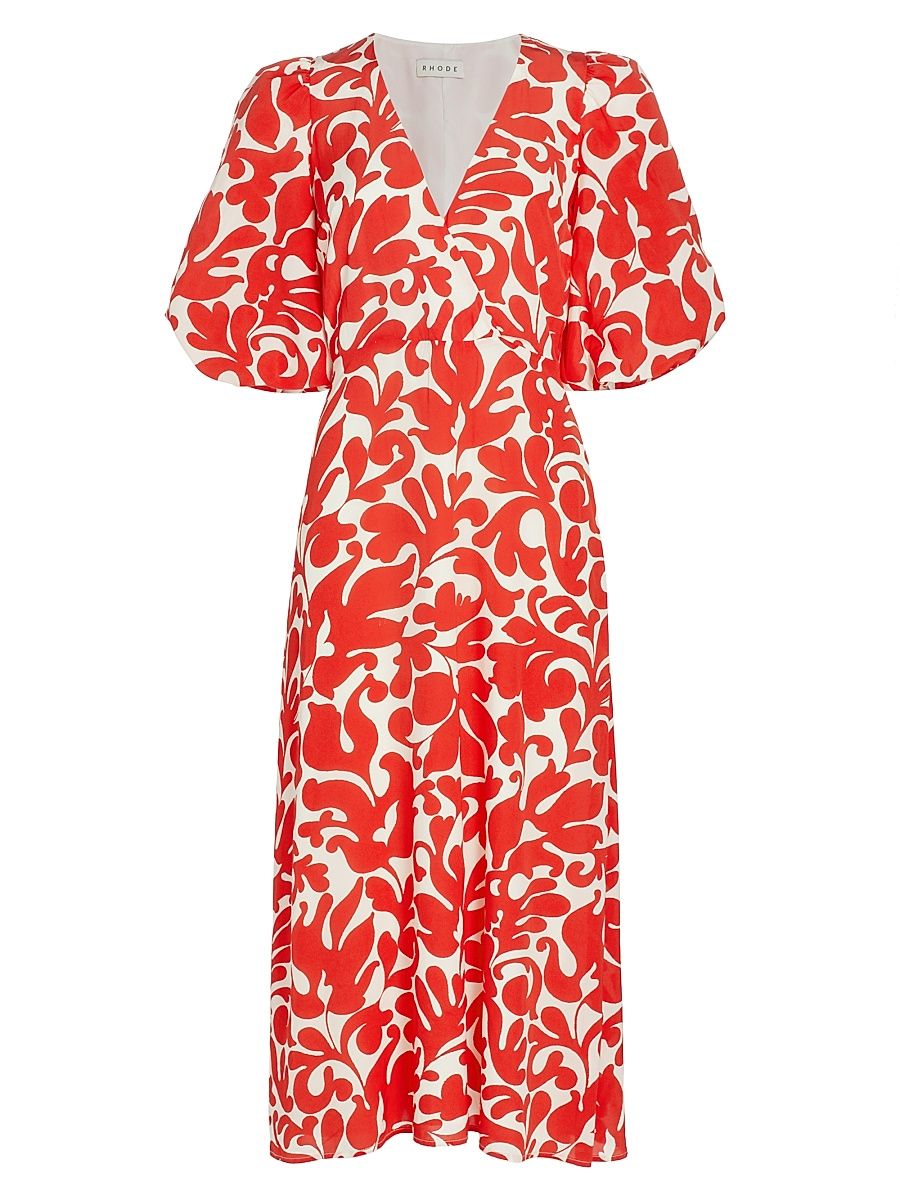 Women's Ina Filigree Midi-Dress - Red Caspian Lagoon Grande - Size 2