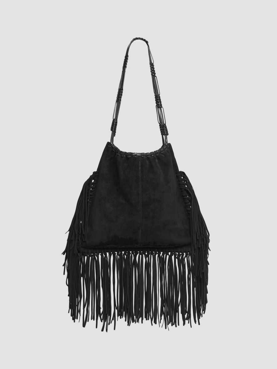 Balmain Women's Fringe Suede Tote Bag - Black