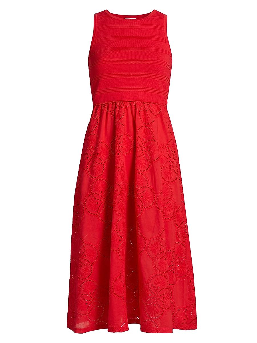 Women's Geo Eyelet Midi-Dress - Red - Size Large