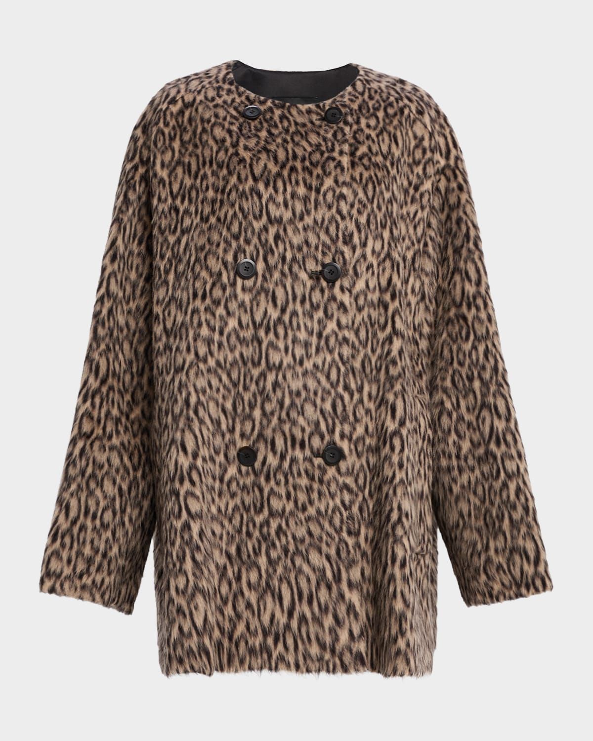 Fuzzy Leopard-Print Peacoat