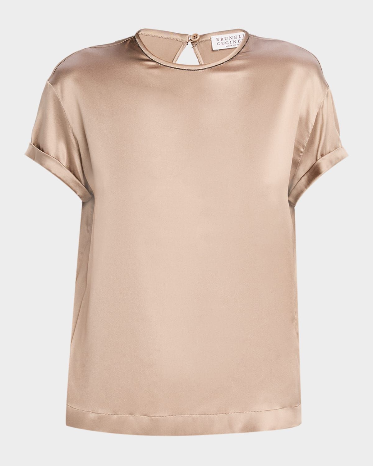 Monili-Trim Silk Short-Sleeve T-Shirt