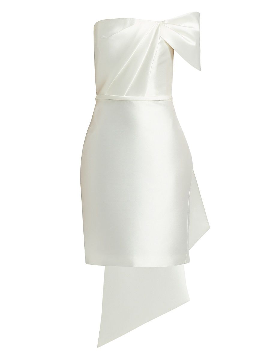 Women's One-Shoulder Bow Back Satin Dress - Ivory - Size 14