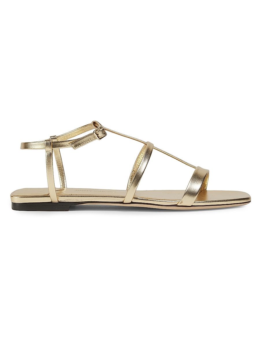 Women's Gwyn Metallic-Leather Flat Sandals - Gold - Size 12
