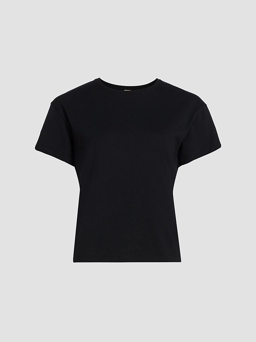Women's Embroidered Monogram Cotton Classic T-Shirt - Black - Size XL