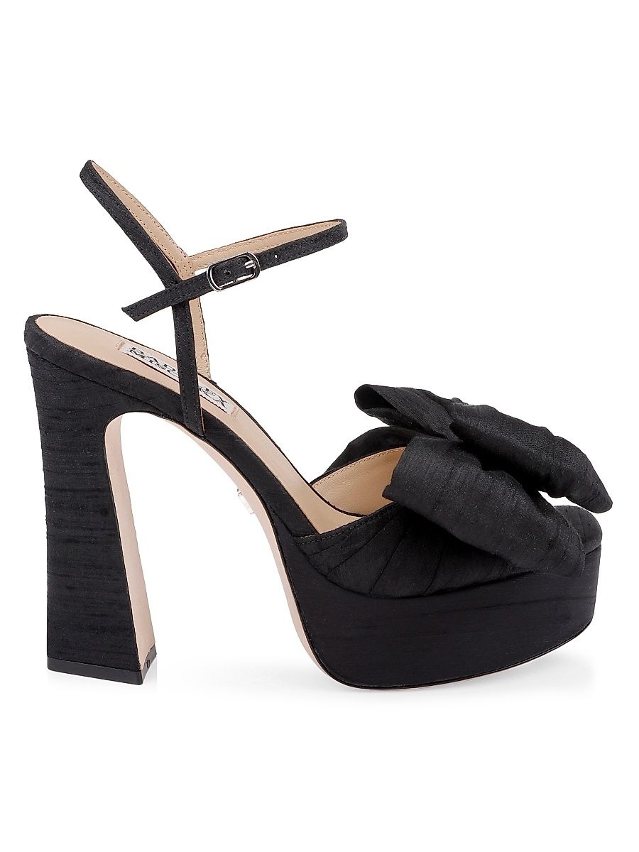 Women's Oliva 85MM Silk Bow Sandals - Black Silk - Size 6