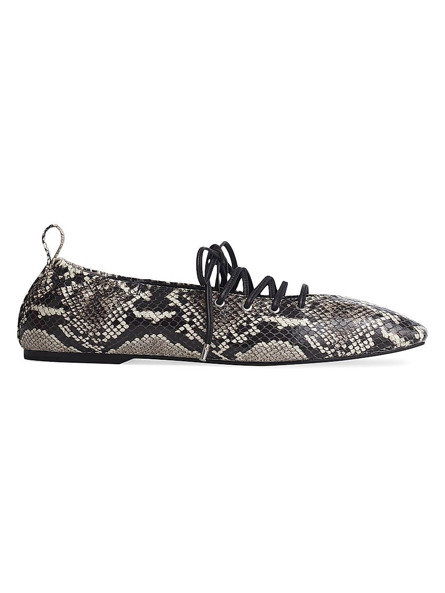 Women's Sophia Snakeskin-Printed Leather Ballet Flats - White - Size 7.5