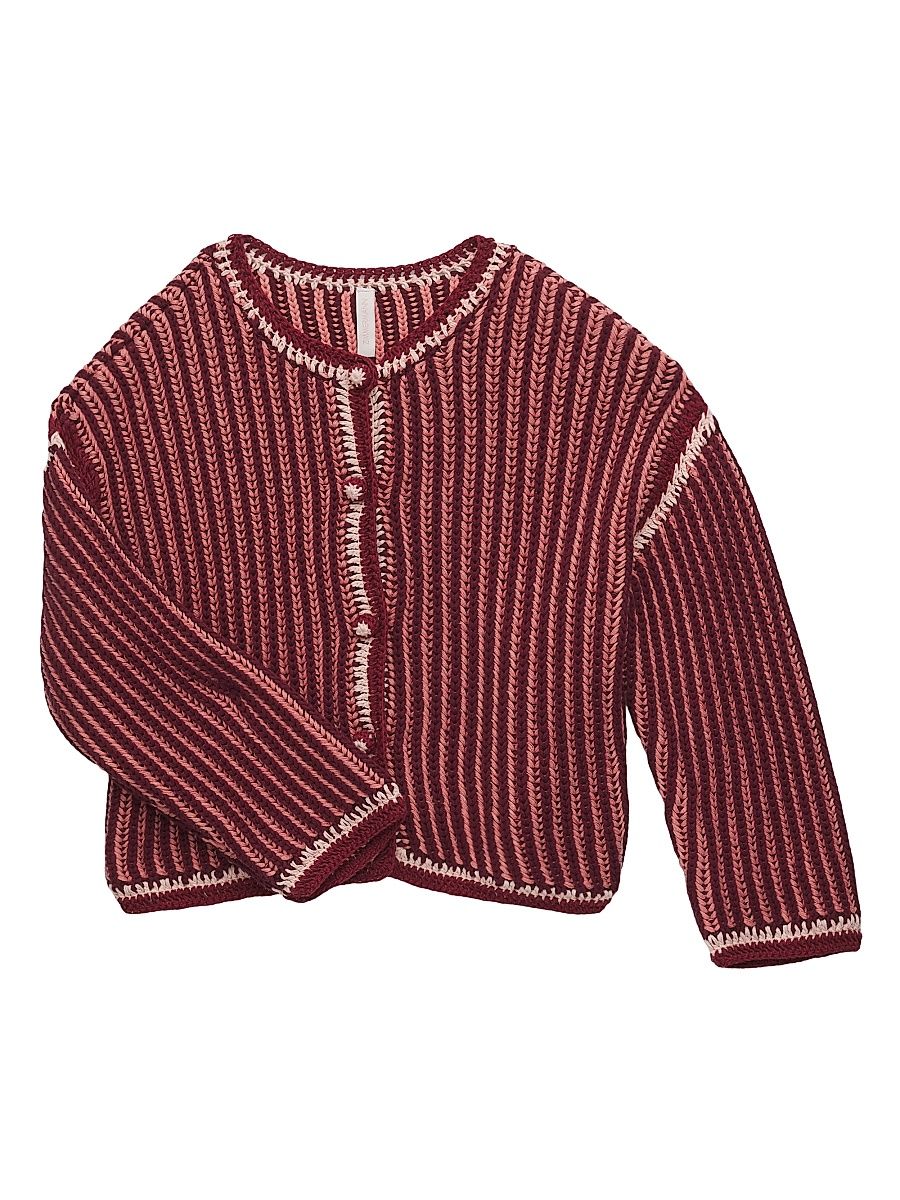 Baby Girl's,Little Girl's & Girl's Striped Rib-Knit Jacket - Red Stripe - Size 12
