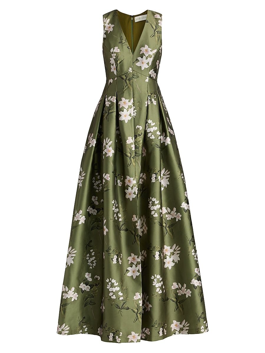 Women's Brooke Pleated Floral Gown - Moss Formosa - Size 4