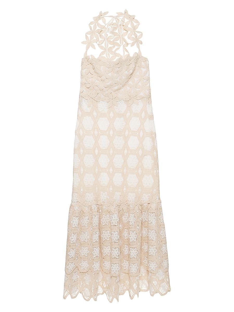 Women's Crochet Halter Midi-Dress - Off White - Size 12