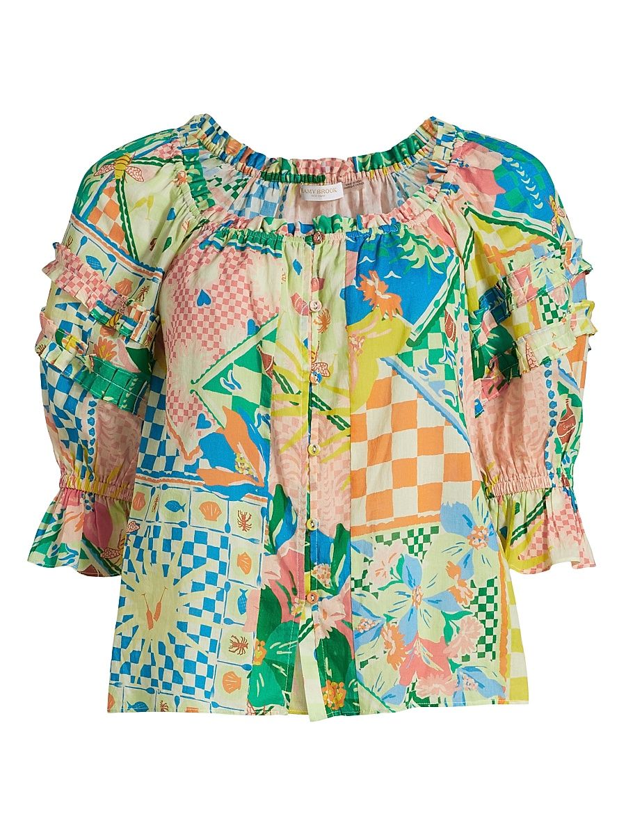 Women's Garden Lula Patchwork Print Button-Front Top - Garden Print - Size Large