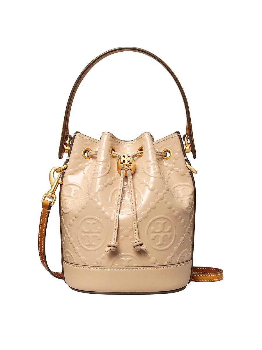Women's Mini T Monogram Patent Leather Bucket Bag - Light Peach