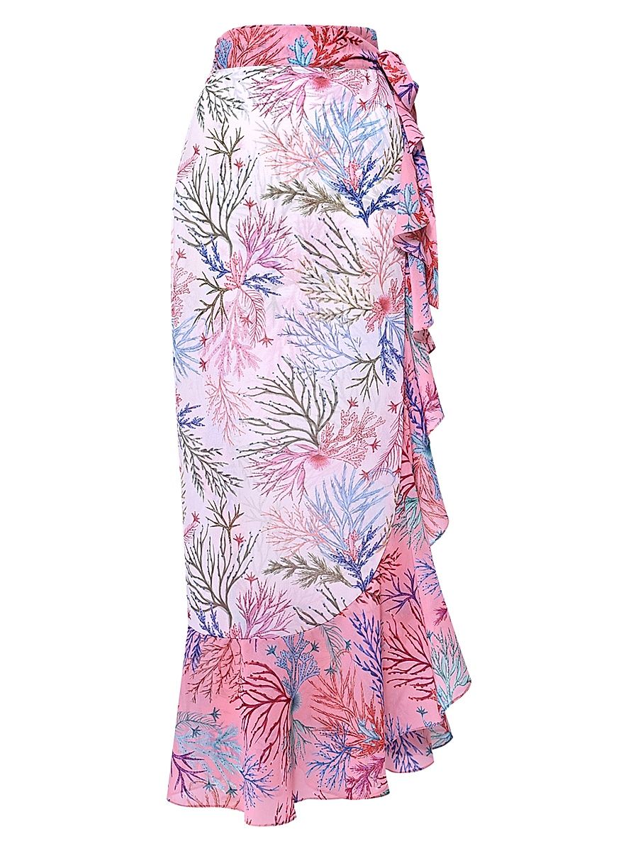 Women's Seaweed Chiffon Beach Skirt - Off White And Pink - Size Small