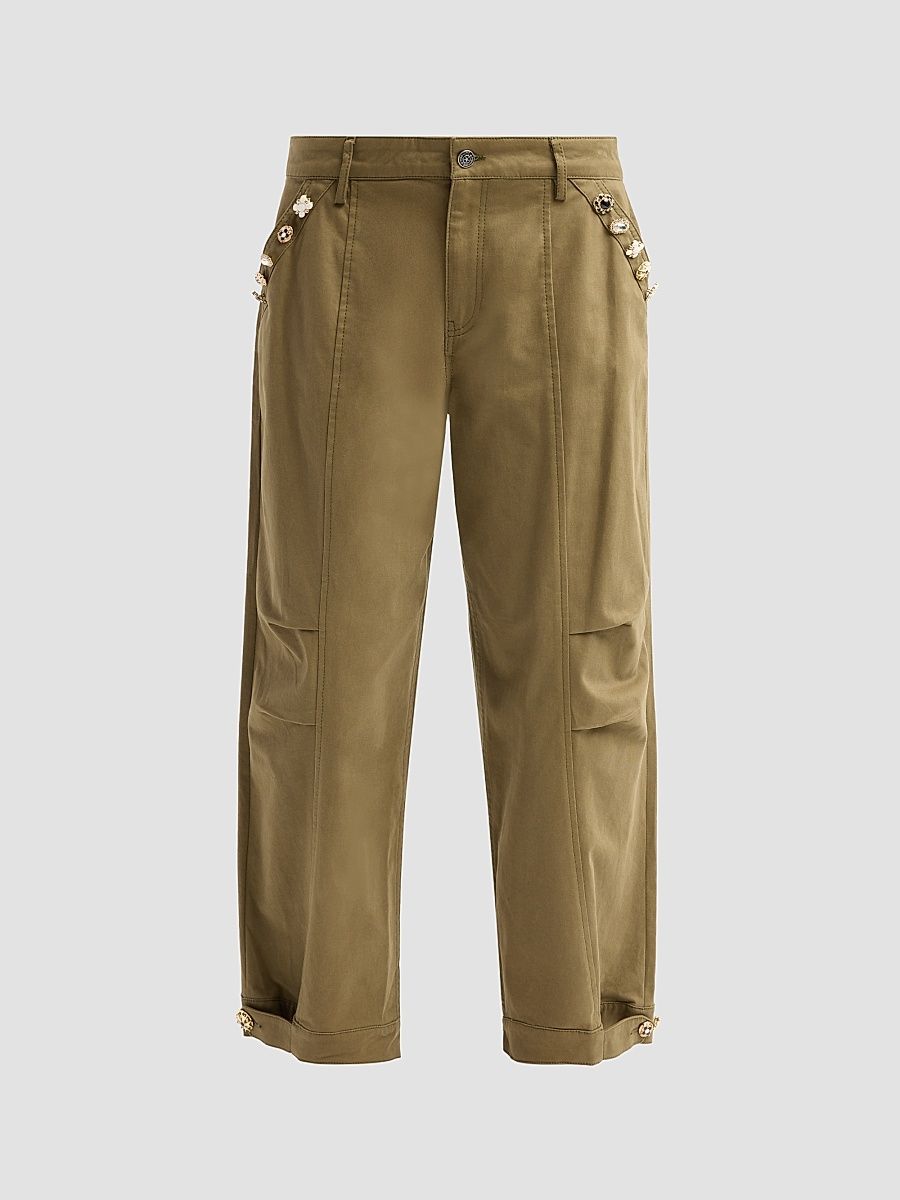 Women's Mixed Buttons Agnes Pants - Dark Olive - Size 14