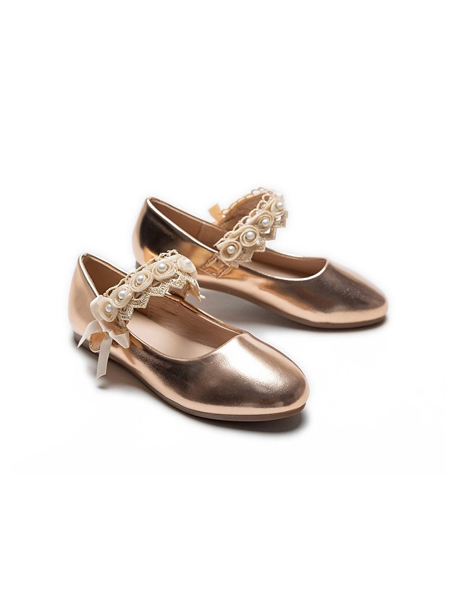 Tulleen Girl's Baby Girl's & Little Girl's Rose Pearl Doily Flats - Champagne - Size 5 (Child)