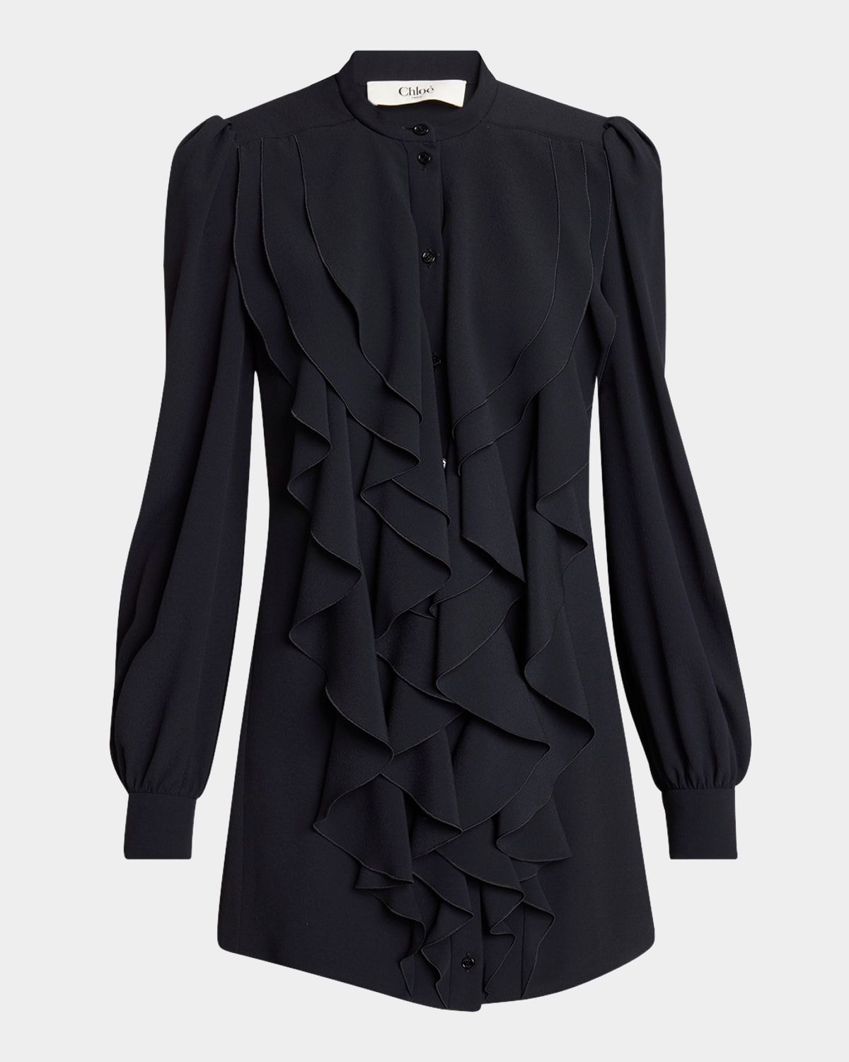 Ruffle Front Long-Sleeve Mini Dress