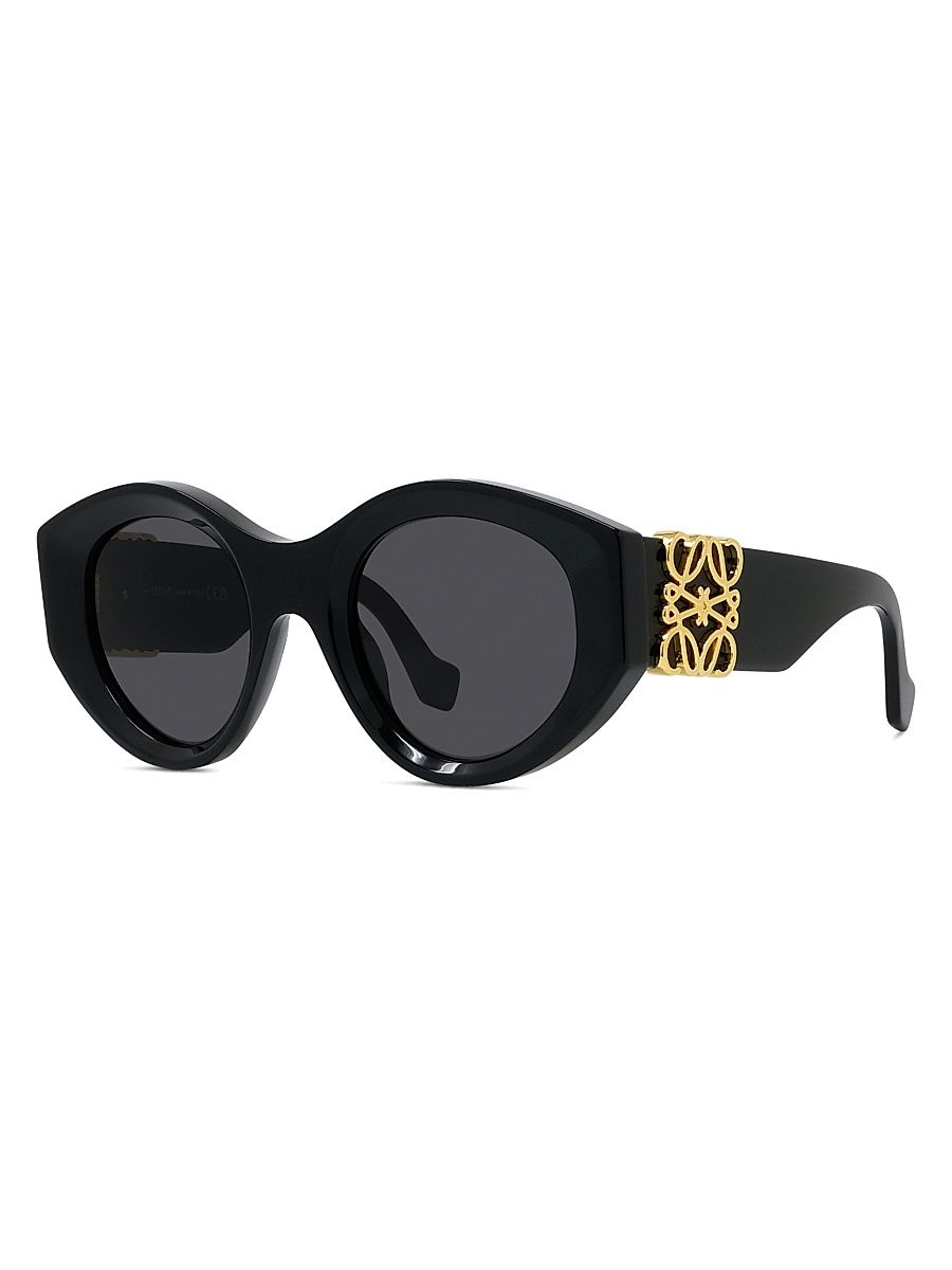 Women's Anagram 50MM Round Sunglasses - Shiny Black Smoke