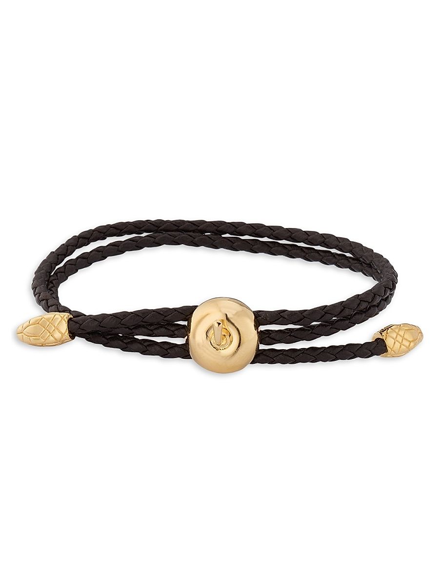 Women's Adam 18K-Gold-Plated & Leather Bracelet - Brown - Size Large