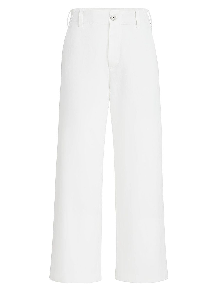 Women's Cotton and Linen Gabardine Cropped Chino Trousers - White - Size 00