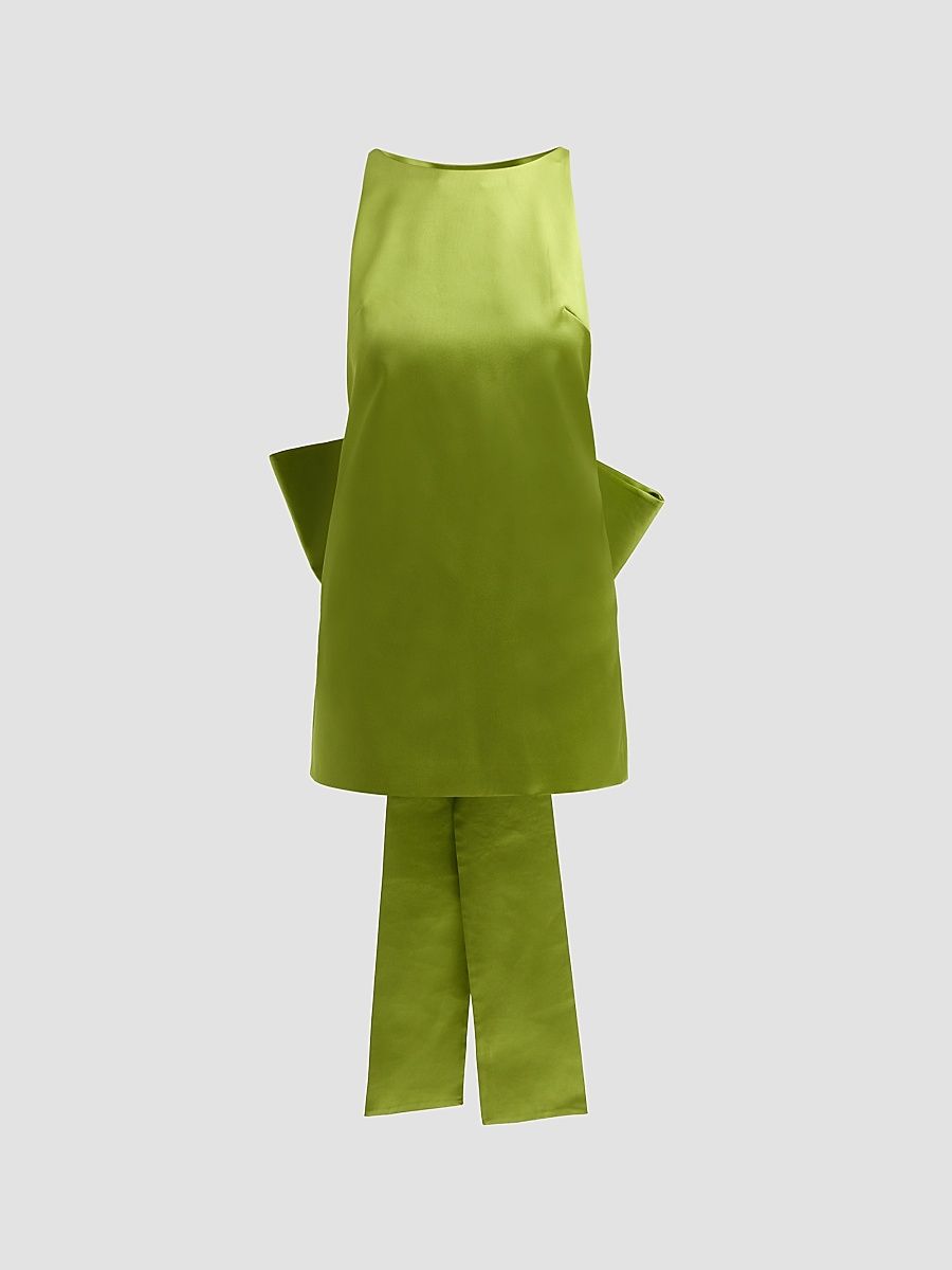 Women's Satin Bow Mini Dress - Green - Size 12