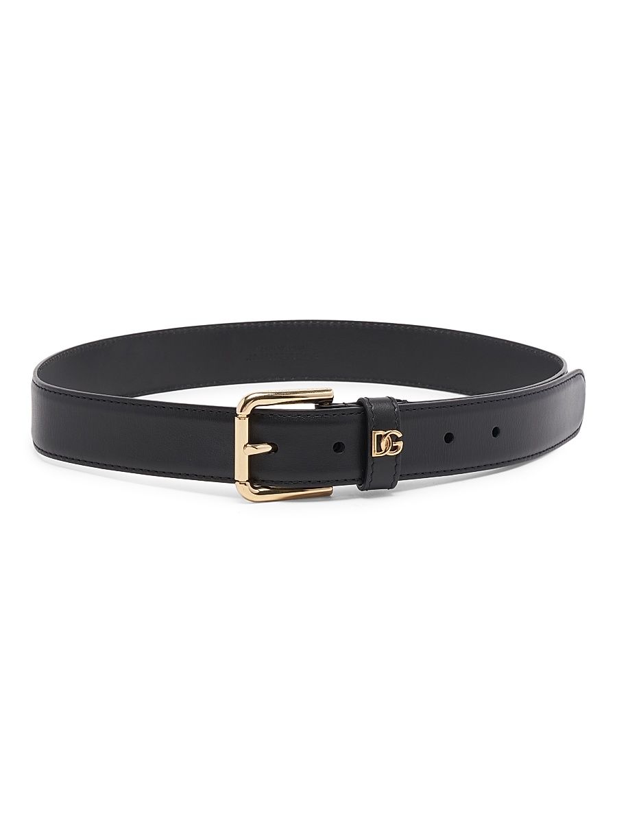Women's Leather Logo Belt - Black - Size Small