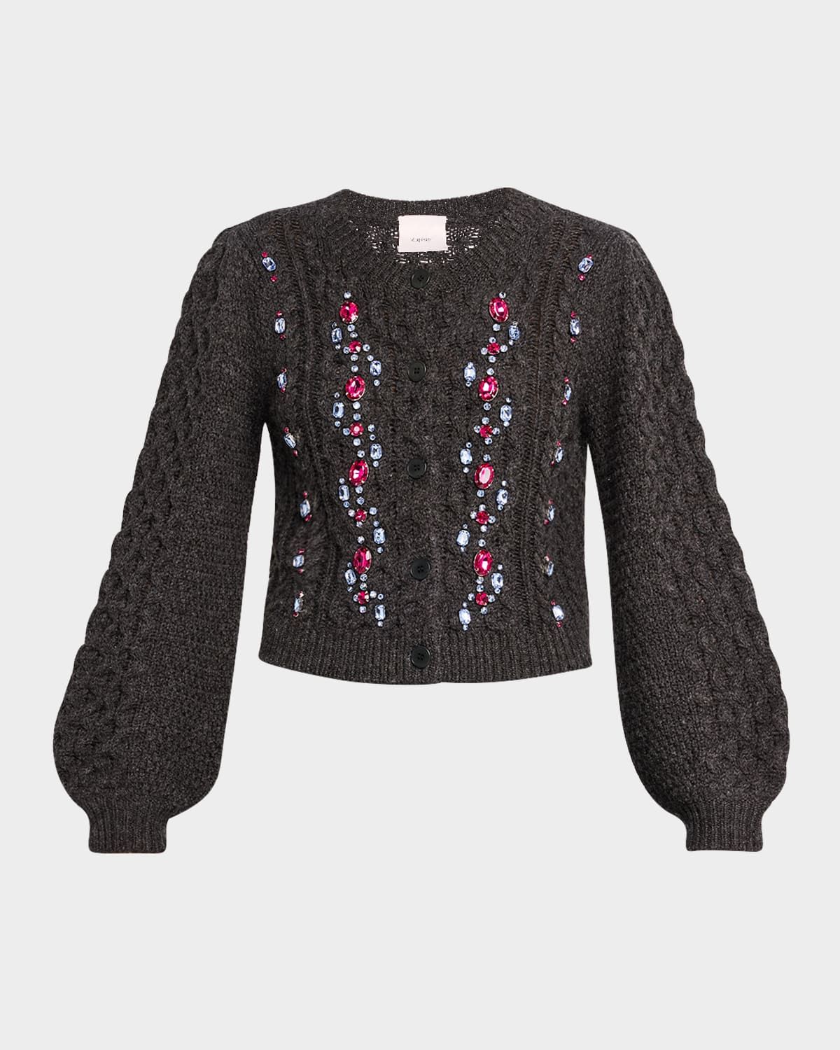 Joelle Embellished Cable-Knit Cardigan