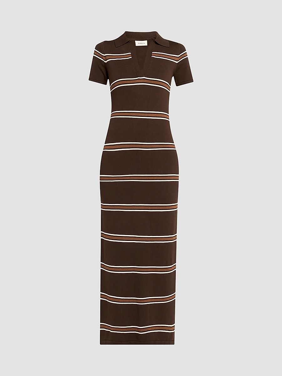 Women's Sam Stripe Polo Maxi Dress - Bosun Brown Stripe - Size XL