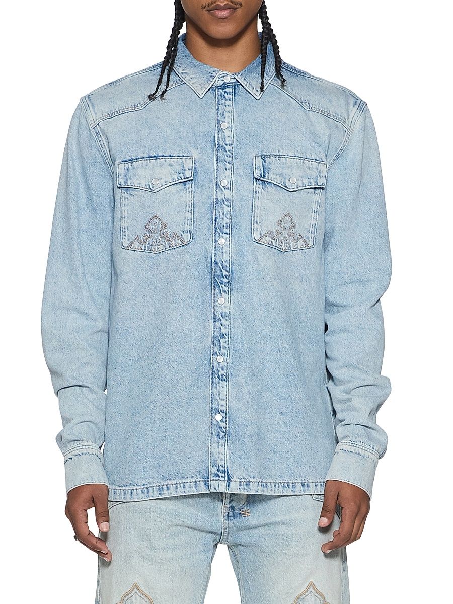 Men's Whiplash Western-Style Denim Button-Front Shirt - Denim - Size XXL