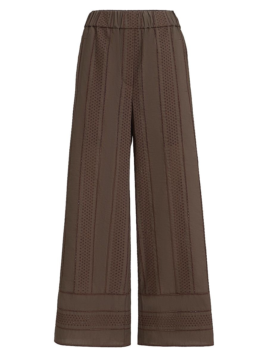 Women's Techno Cotton Poplin Broderie Anglaise Track Trousers - Chocolate - Size 12