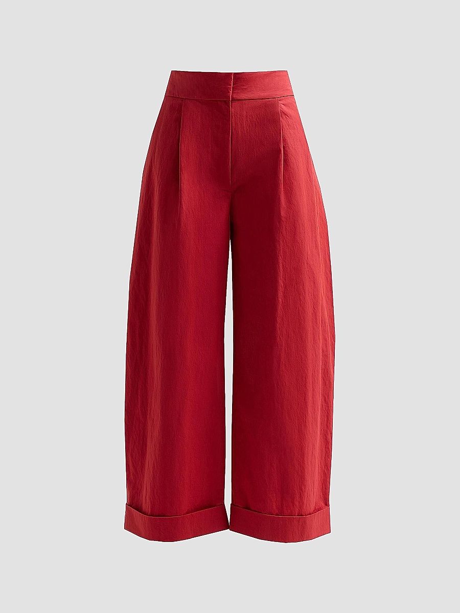 Proenza Schouler White Label Women's Talla Cotton-Blend Wide-Leg Pants - Brick - Size 12