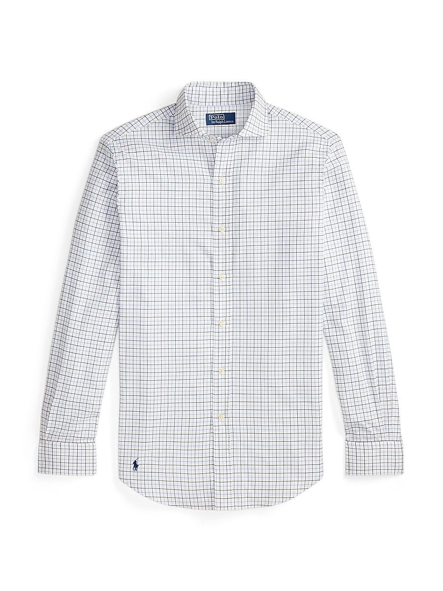 Men's Grid Cotton Twill Shirt - White Blue Multi - Size XXL