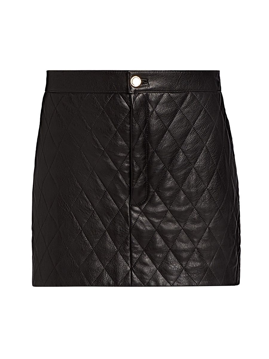 Women's Quilted Leather Miniskirt - Noir - Size Large