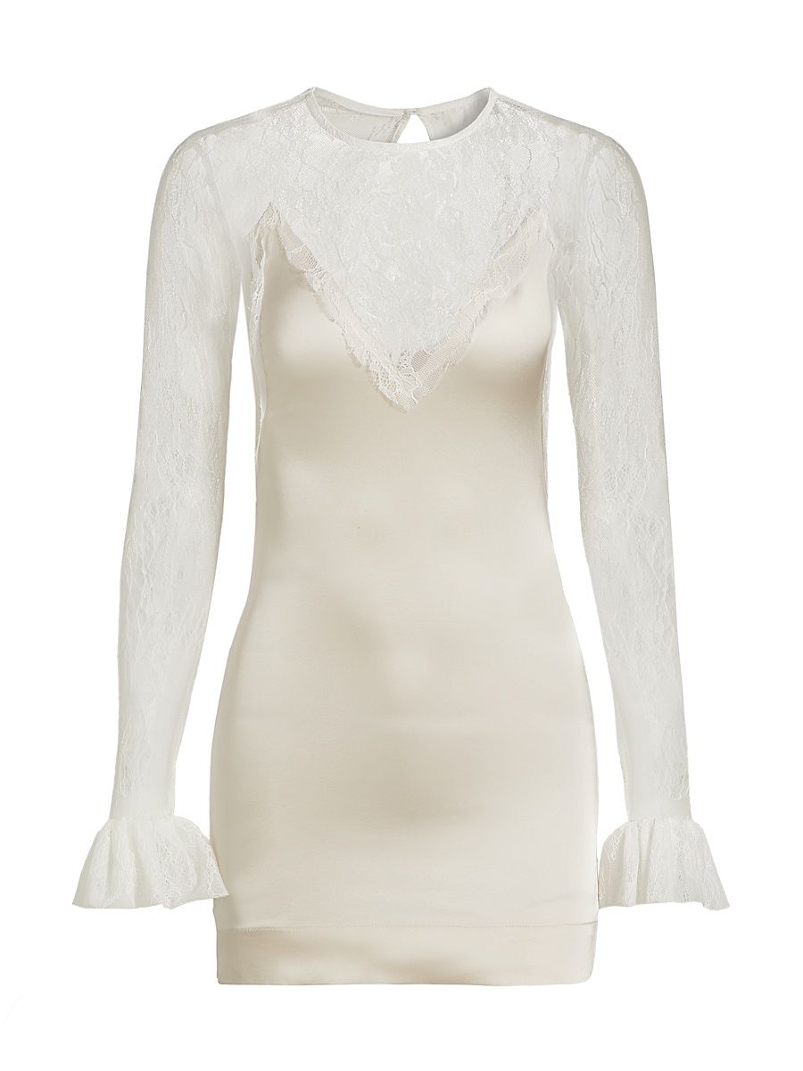 Women's Lace Bell-Sleeve Minidress - Pewter - Size Medium