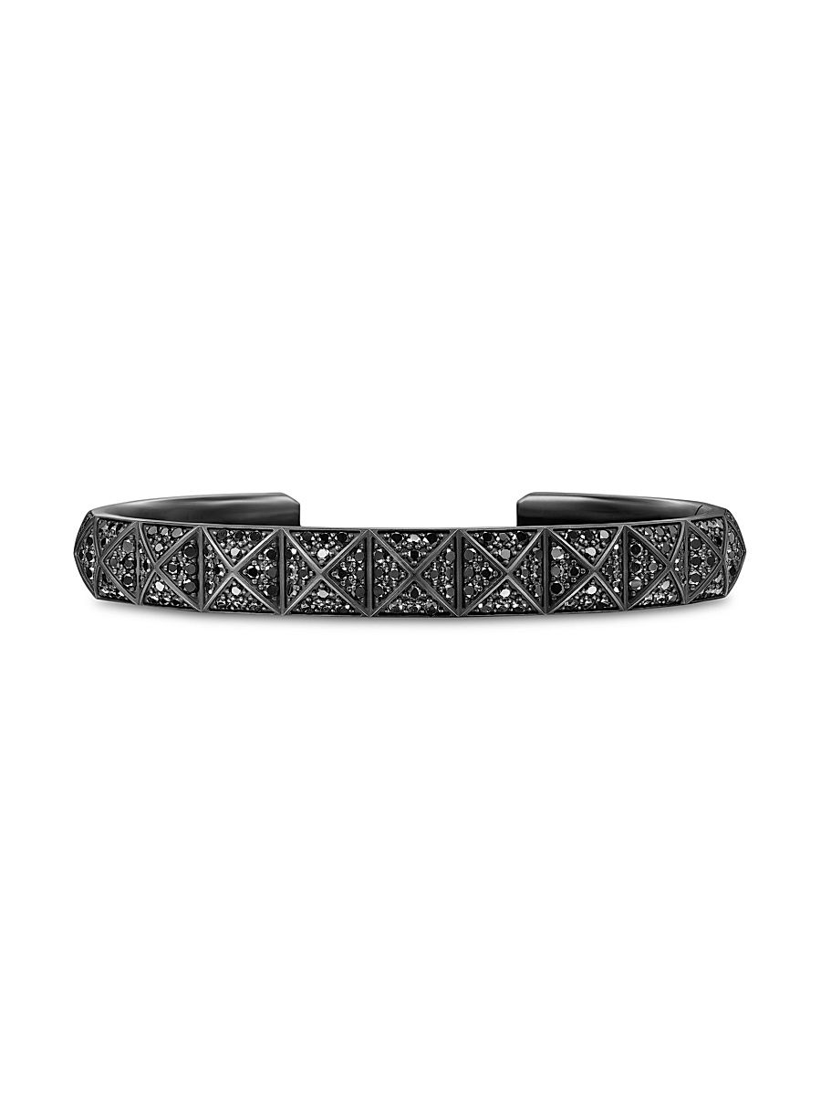 Men's Pyramid Cuff Bracelet in Black Titanium - Black Diamond - Size Medium