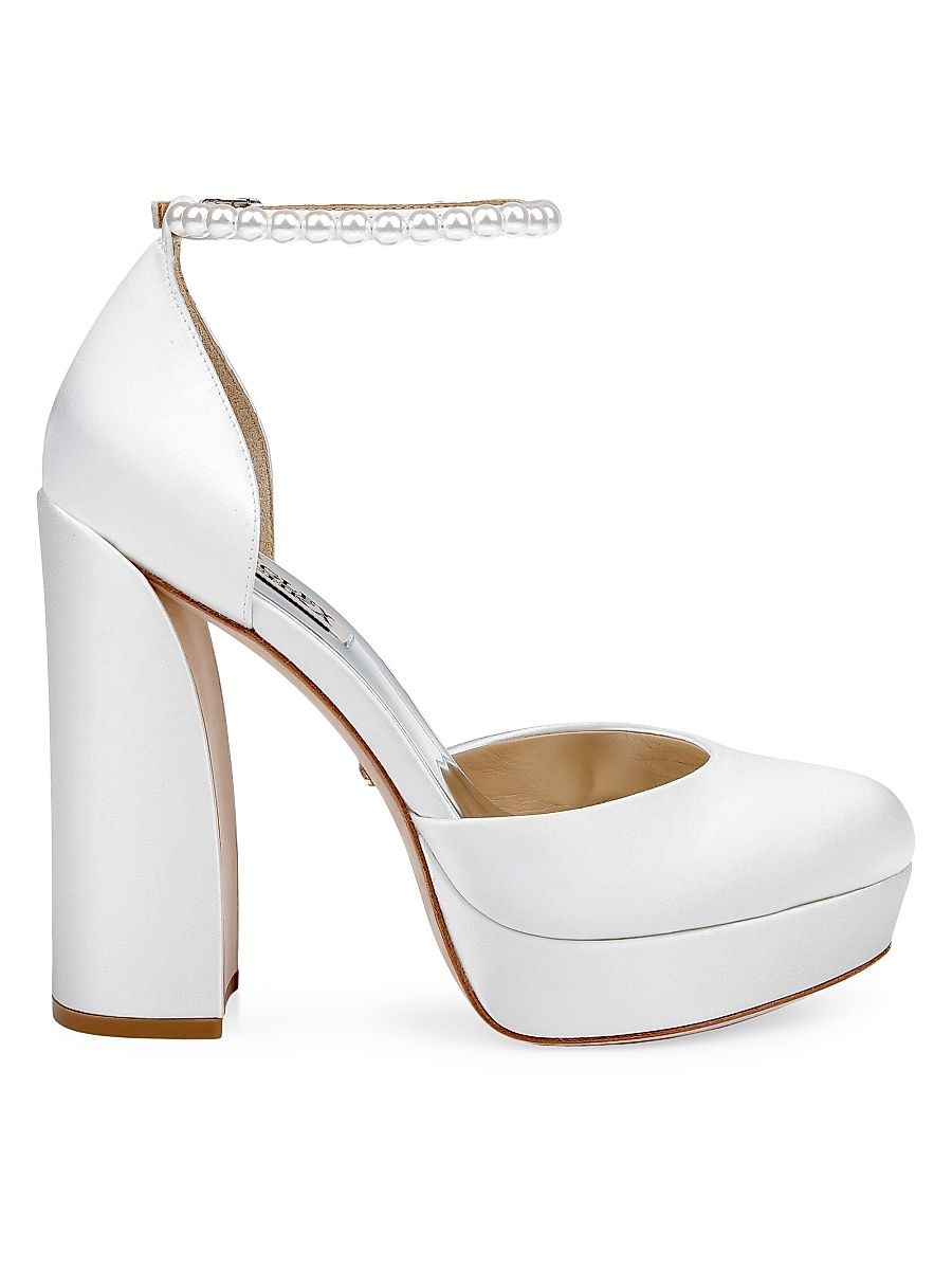 Women's Felixa 125MM Imitation Pearl-Embellished Satin Platform Pumps - White Satin - Size 10