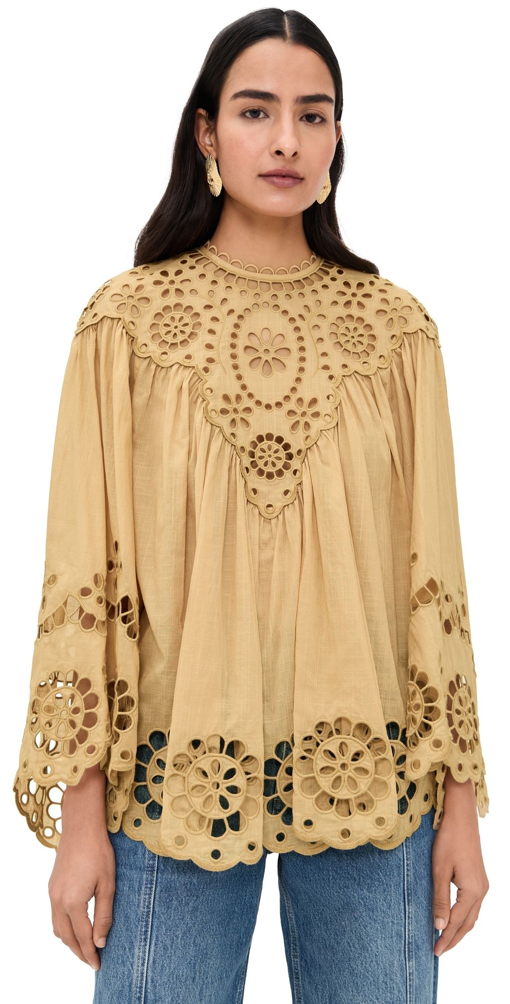 Zimmermann Awaken Embroidered Yoke Blouse Straw 0P