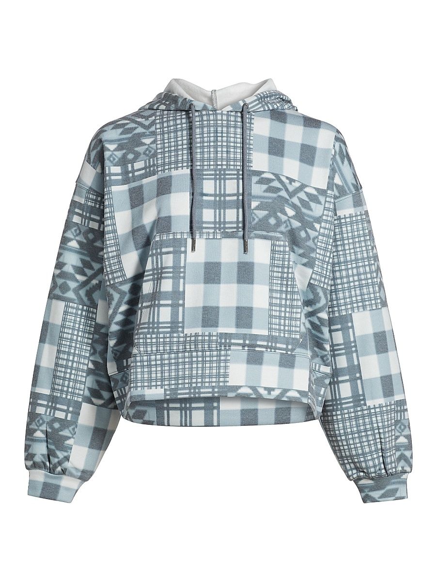 Women's Patchwork Printed Hoodie - Cabin Blues - Size XS