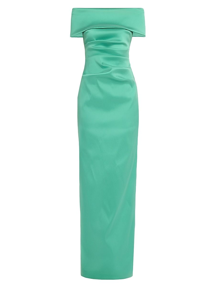 Women's Off-the-Shoulder Mikado Column Gown - Kiwi Green - Size 18