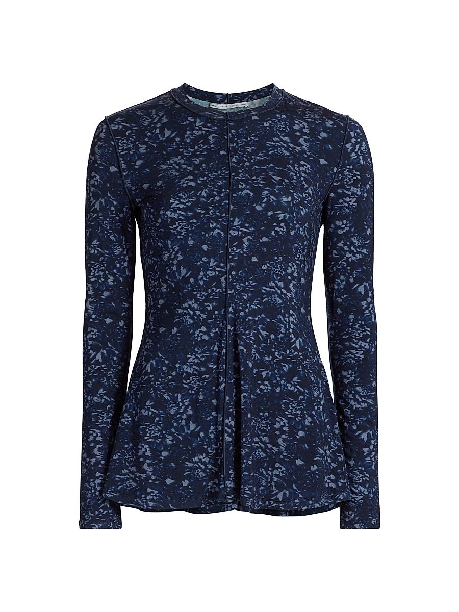 Women's Audrey Printed Jersey Top - Navy Slate - Size Small