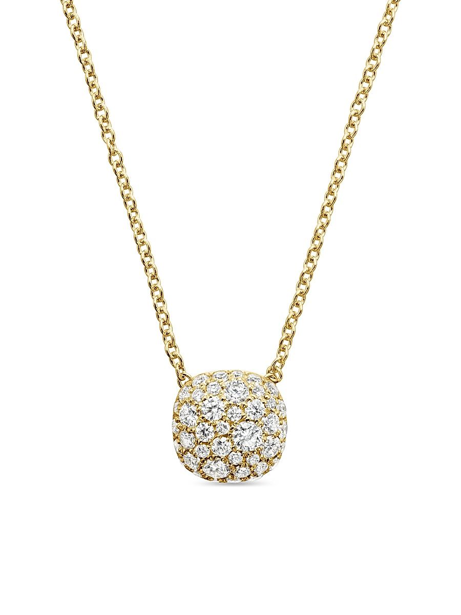 Women's Cushion Pendant Necklace in 18K Yellow Gold with Diamonds, 8MM - Diamond - Size 18